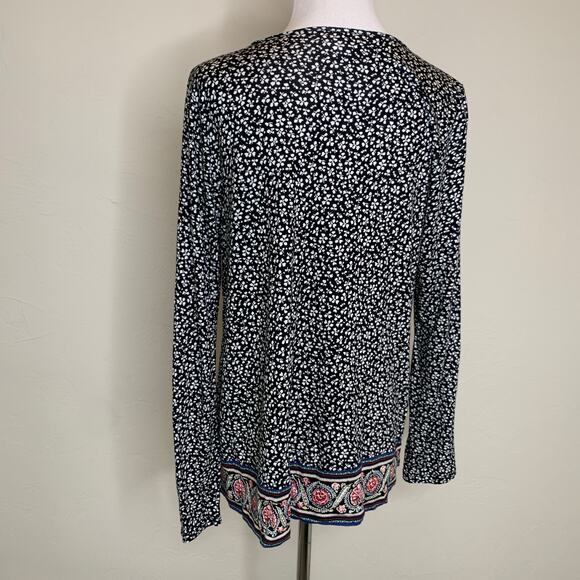 J. Jill Black Floral Knit Top Blouse Sz Petite Medium - Picture 2 of 9